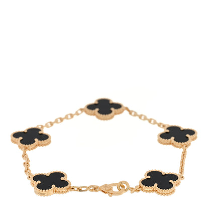 Van Cleef & Arpels 18K Yellow Gold Black Onyx 5 Motifs Vintage Alhambra Bracelet 2 of 3