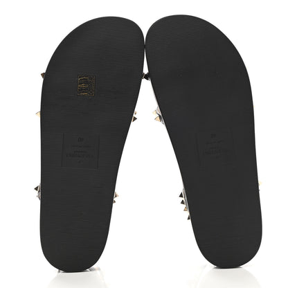 Valentino Garavani Calfskin Bedrock Rockstud Ankle Flat Sandals 40 Dark Blue 5 of 8