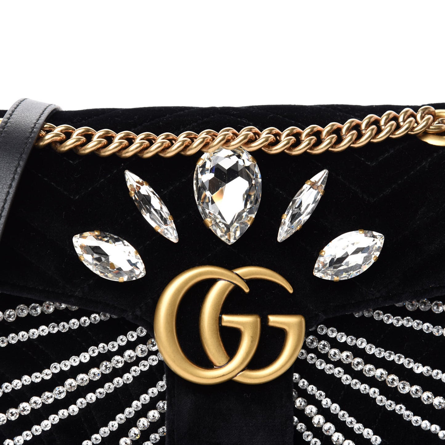 Velvet Matelasse Marquise Crystals Embroidered Small GG Marmont Shoulder Bag Black