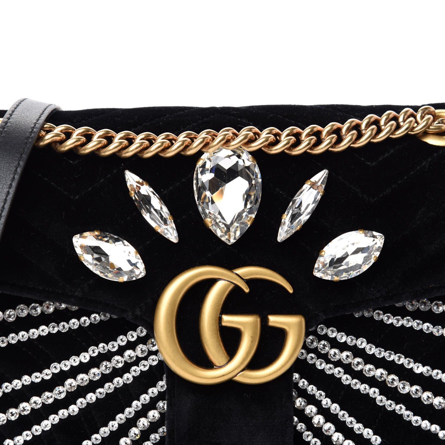 Gucci Velvet Matelasse Marquise Crystals Embroidered Small GG Marmont Shoulder Bag Black 11 of 11
