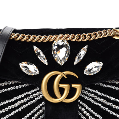Gucci Velvet Matelasse Marquise Crystals Embroidered Small GG Marmont Shoulder Bag Black 11 of 11