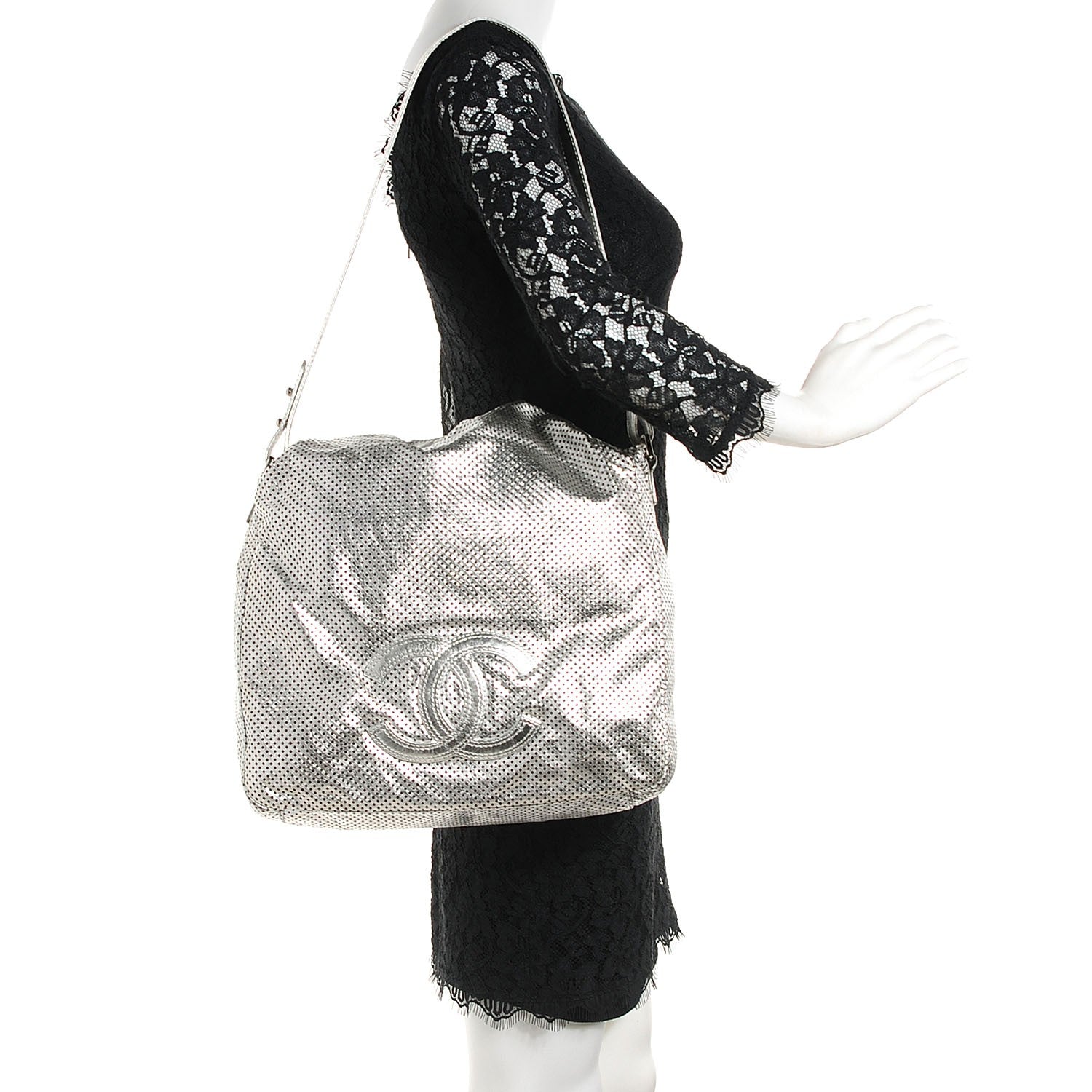 Chanel Metallic Glazed Calfskin Perforated Medium Rodeo Drive Tote Silver 2 of 7