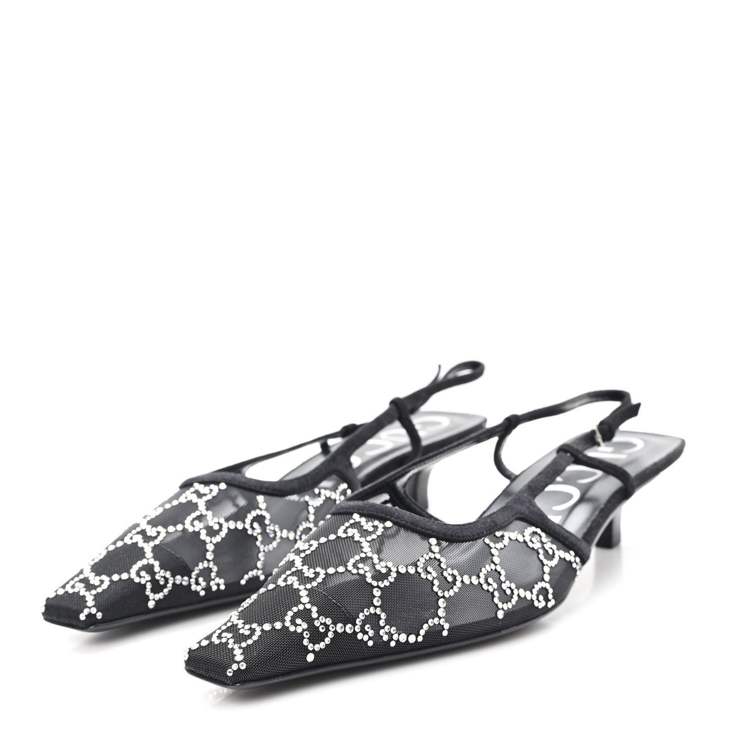 Tela Retino Kid Scamosciato Crystal GG Monogram Square G 35mm Slingback Pumps 39.5 Black