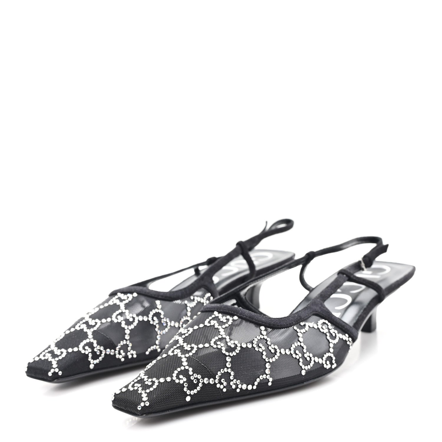 Gucci Tela Retino Kid Scamosciato Crystal GG Monogram Square G 35mm Slingback Pumps 39.5 Black 4 of 9