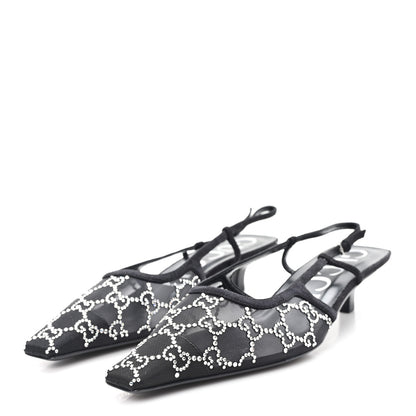 Gucci Tela Retino Kid Scamosciato Crystal GG Monogram Square G 35mm Slingback Pumps 39.5 Black 4 of 9