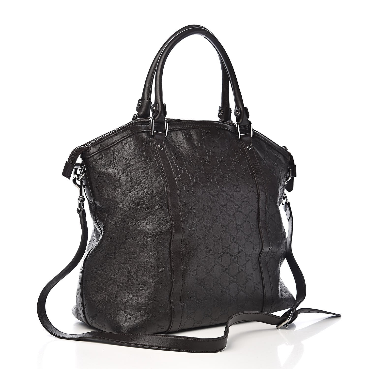 Gucci Guccissima Large GG Charm Convertible Dome Satchel Dark Brown 3 of 15