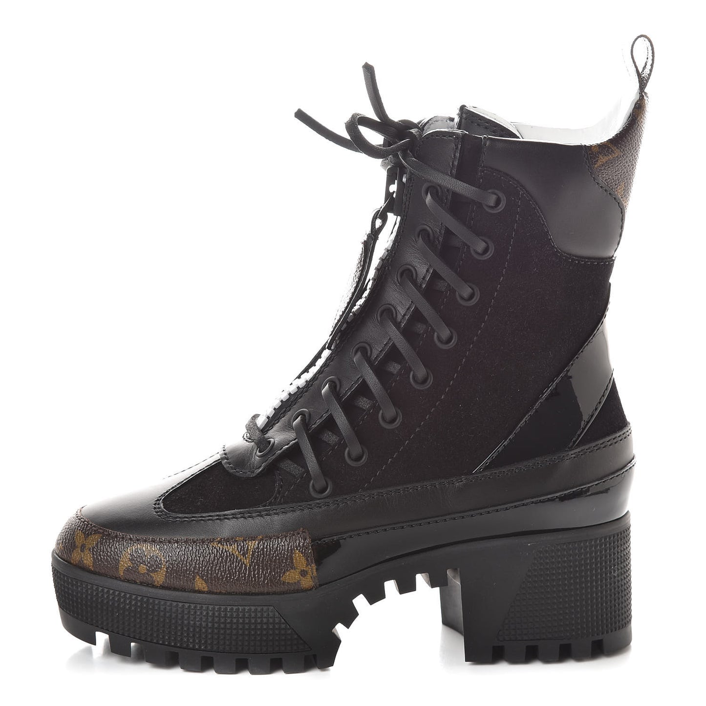 Suede Calfskin Monogram Zip Up Laureate Platform Desert Boots 35 Black