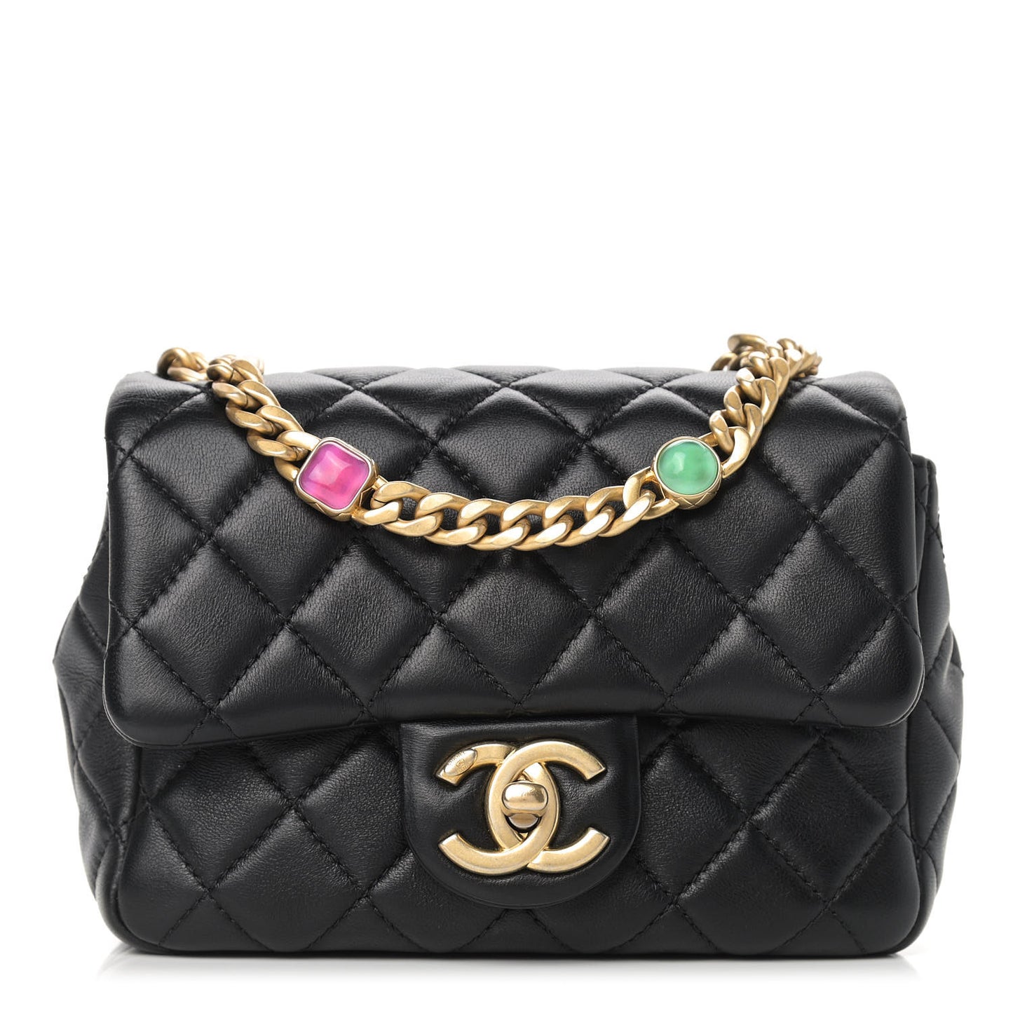 Lambskin Resin Quilted Mini Pearl Samba Square Flap Black