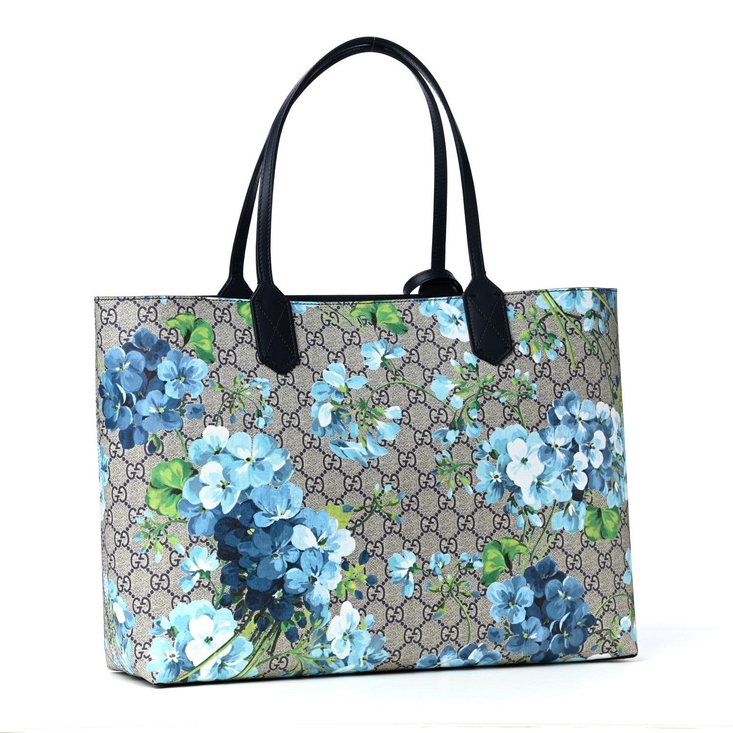 Gucci GG Supreme Monogram Blooms Medium Reversible Tote Beige Blue Navy 2 of 4