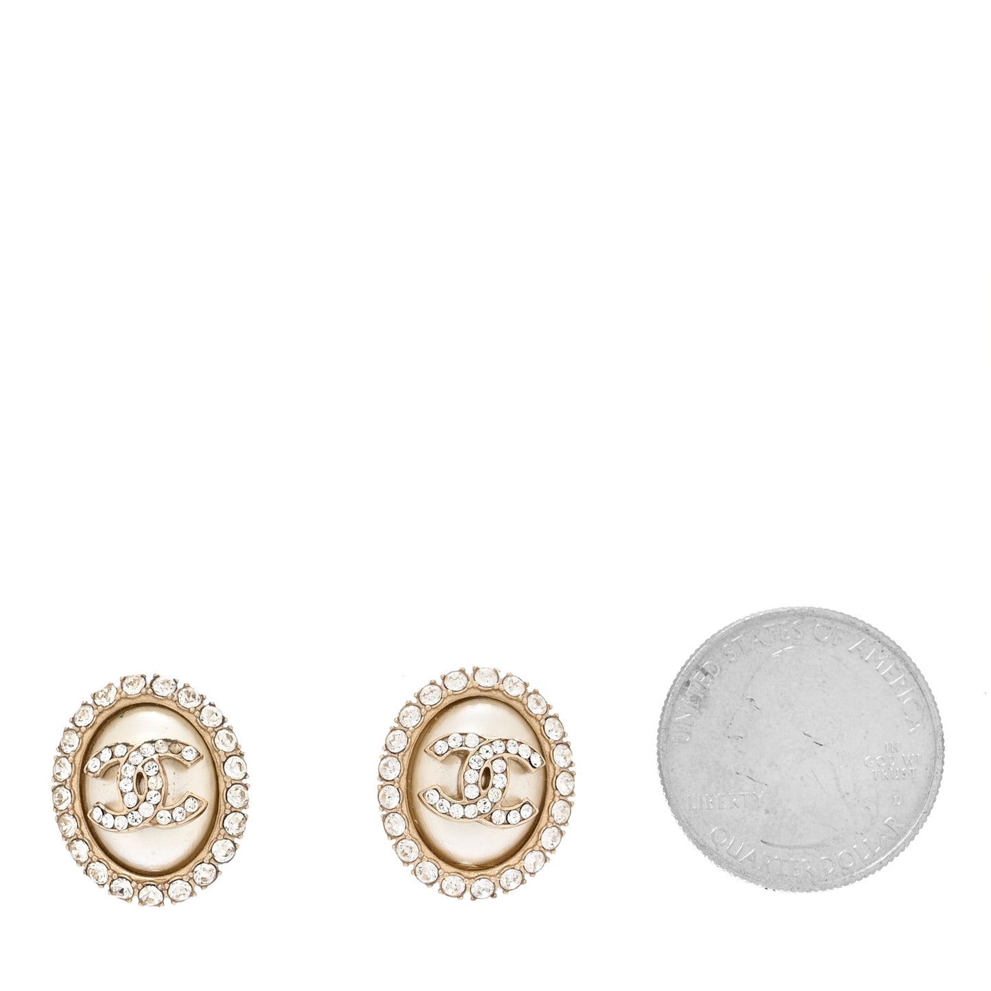 Crystal Enamel CC Round Earrings Light Gold White