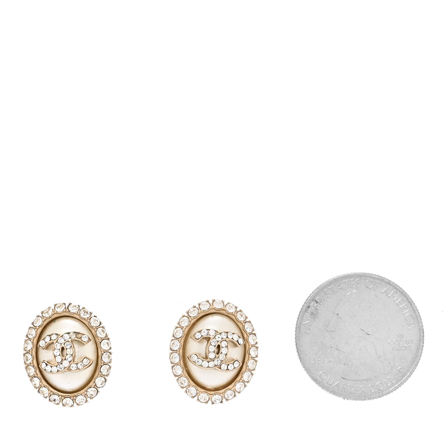 Chanel Crystal Enamel CC Round Earrings Light Gold White 2 of 5