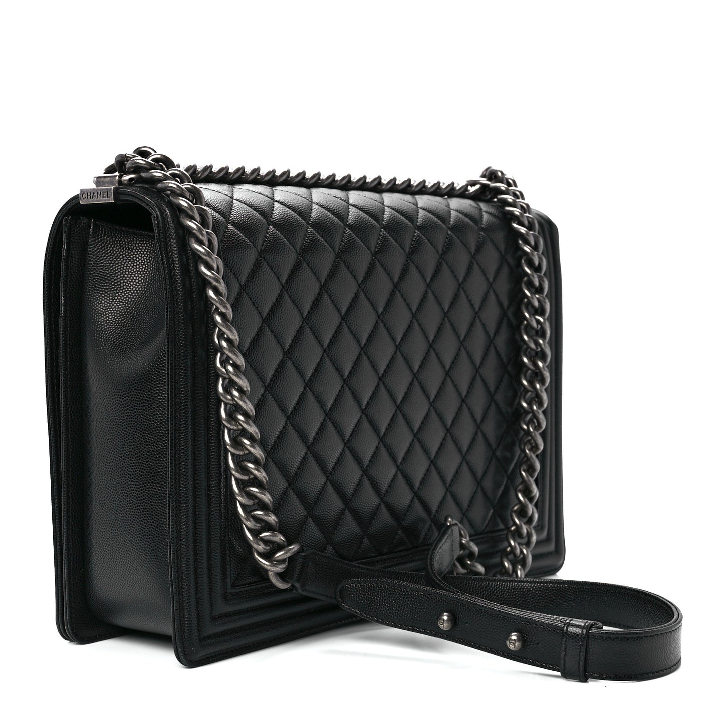 Caviar Quilted Large Boy Flap Black