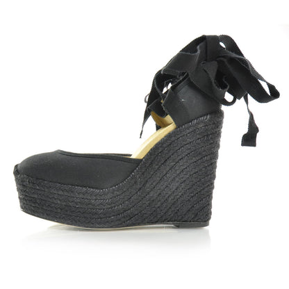 Hermes Espadrille Platform Wedge Sandals 36 Black 2 of 7