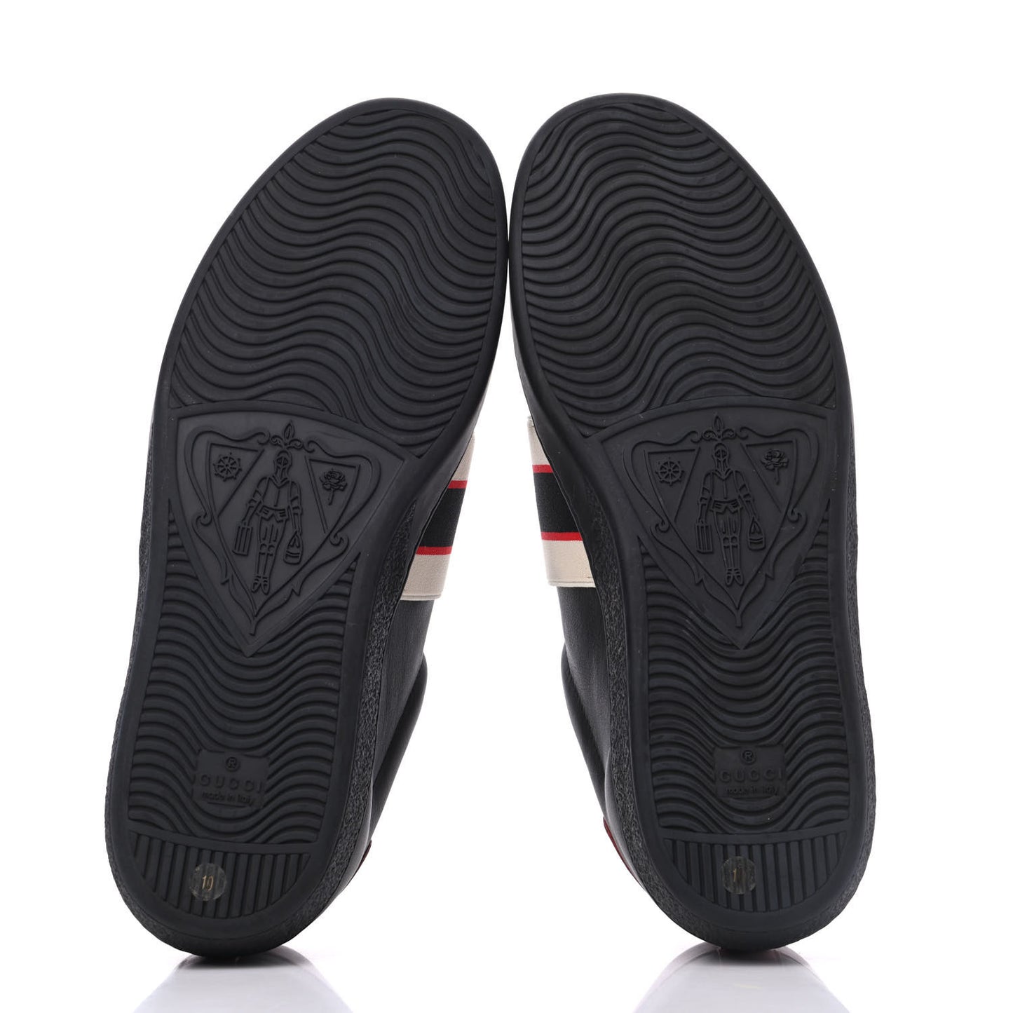 Calfskin Stripe Mens New Ace Sneakers 10 Black Ecru Red Flame