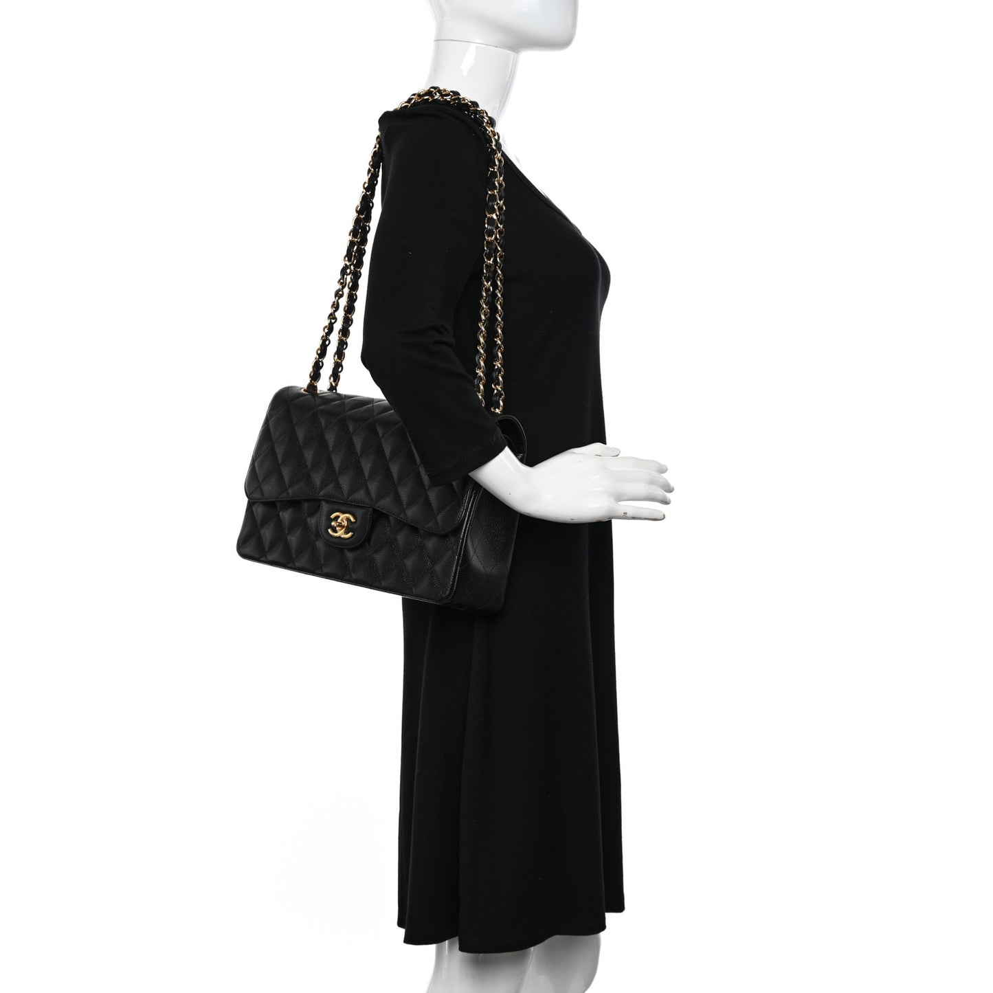 Caviar Quilted Jumbo Double Flap Black