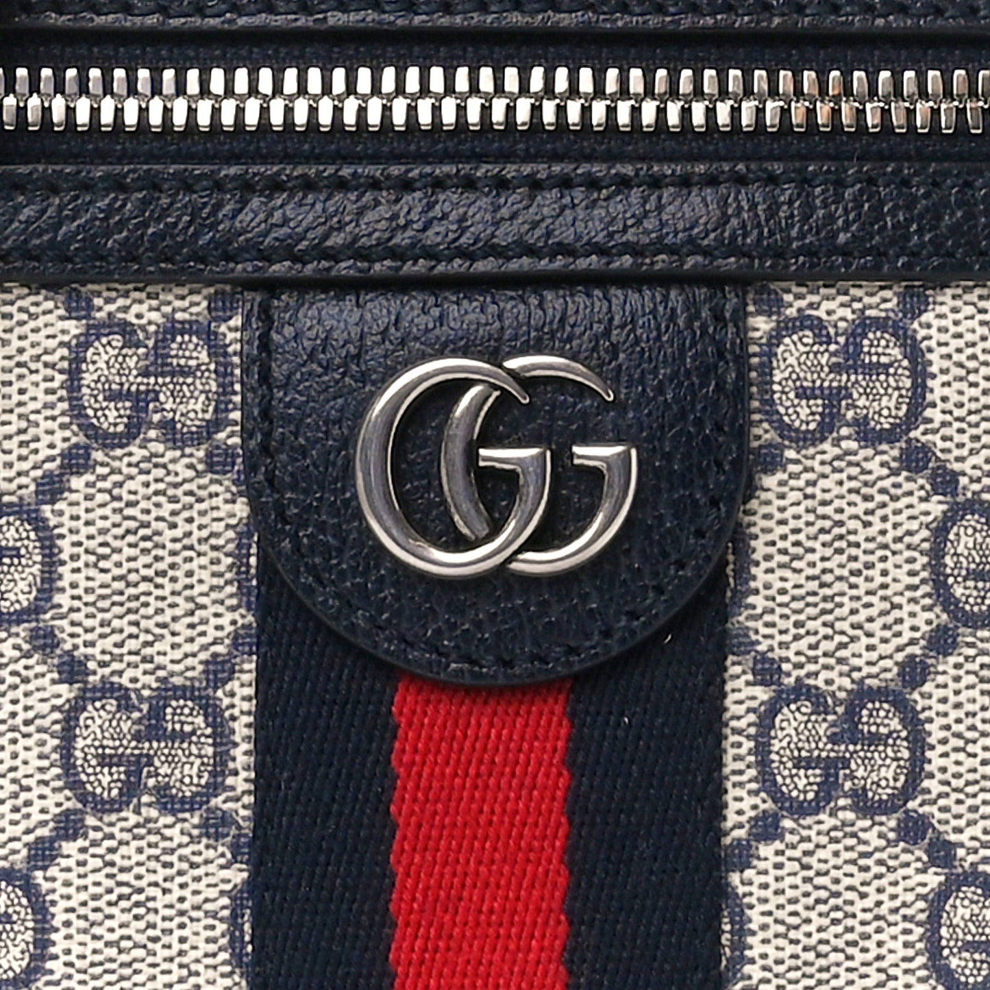 GG Supreme Monogram Textured Calfskin Web Mini Ophidia Messenger Beige Blue