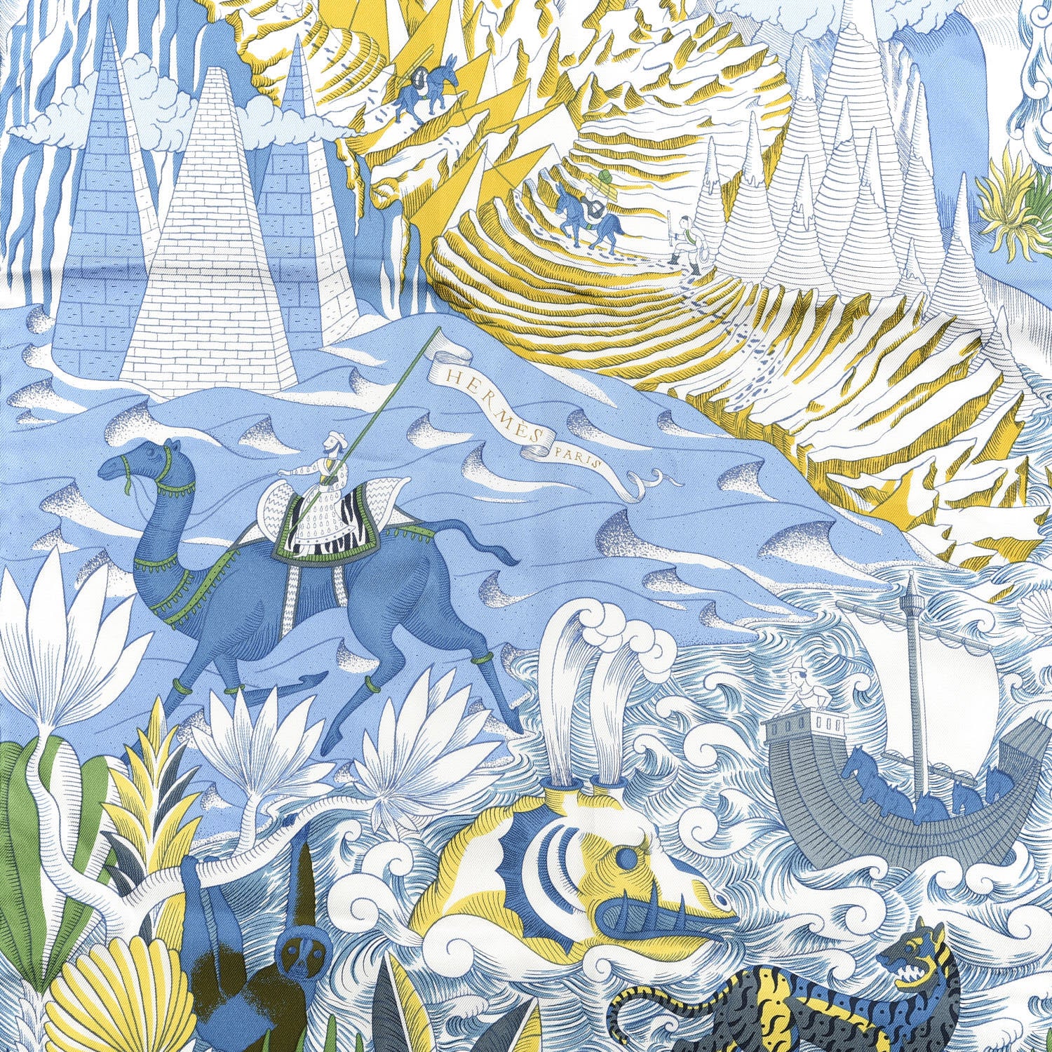 Hermes Silk Cosmographia Universalis Scarf 90 White Bleu Vert 2 of 3