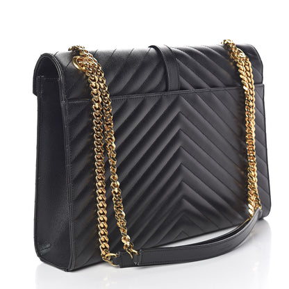 Saint Laurent Grain De Poudre Matelasse Chevron Large Monogram Satchel Black 3 of 14