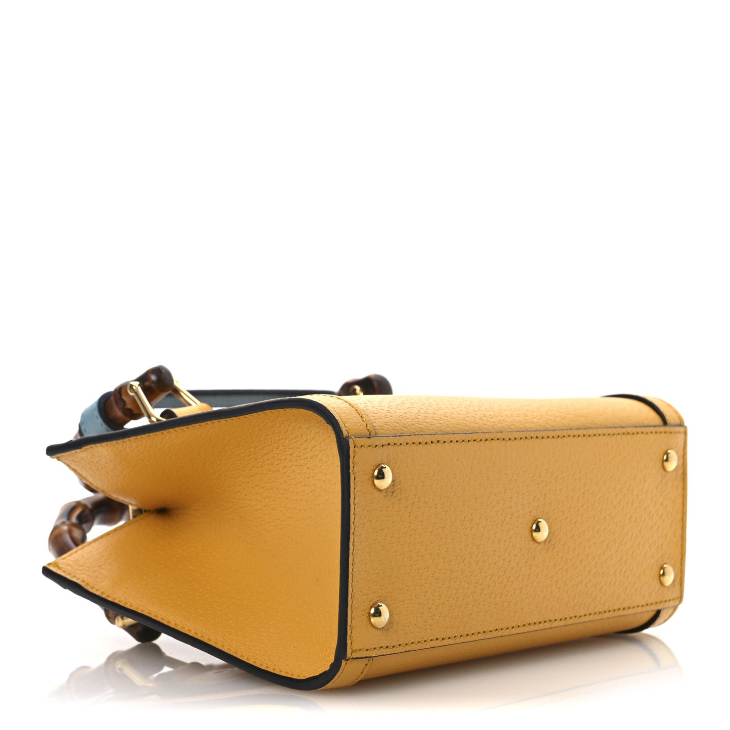 Textured Dollar Calfskin Web Mini Diana Tote Bag Yellow Dusty Azure