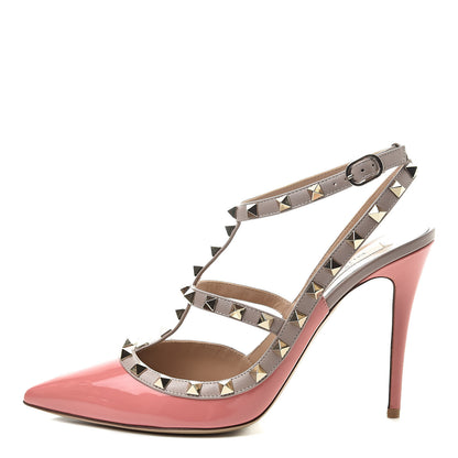 Valentino Garavani Patent Rockstud Ankle Strap Pumps 40.5 Tropical Sunrise Poudre 1 of 10