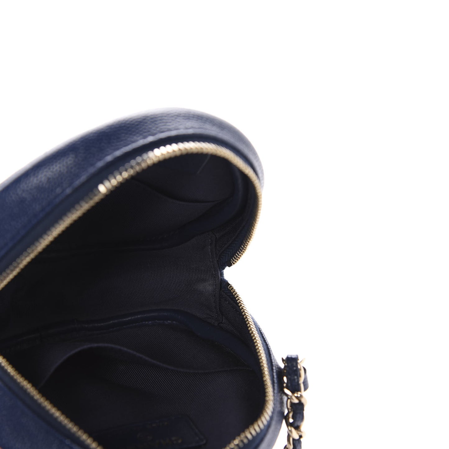Caviar Quilted Round Clutch With Chain Navy