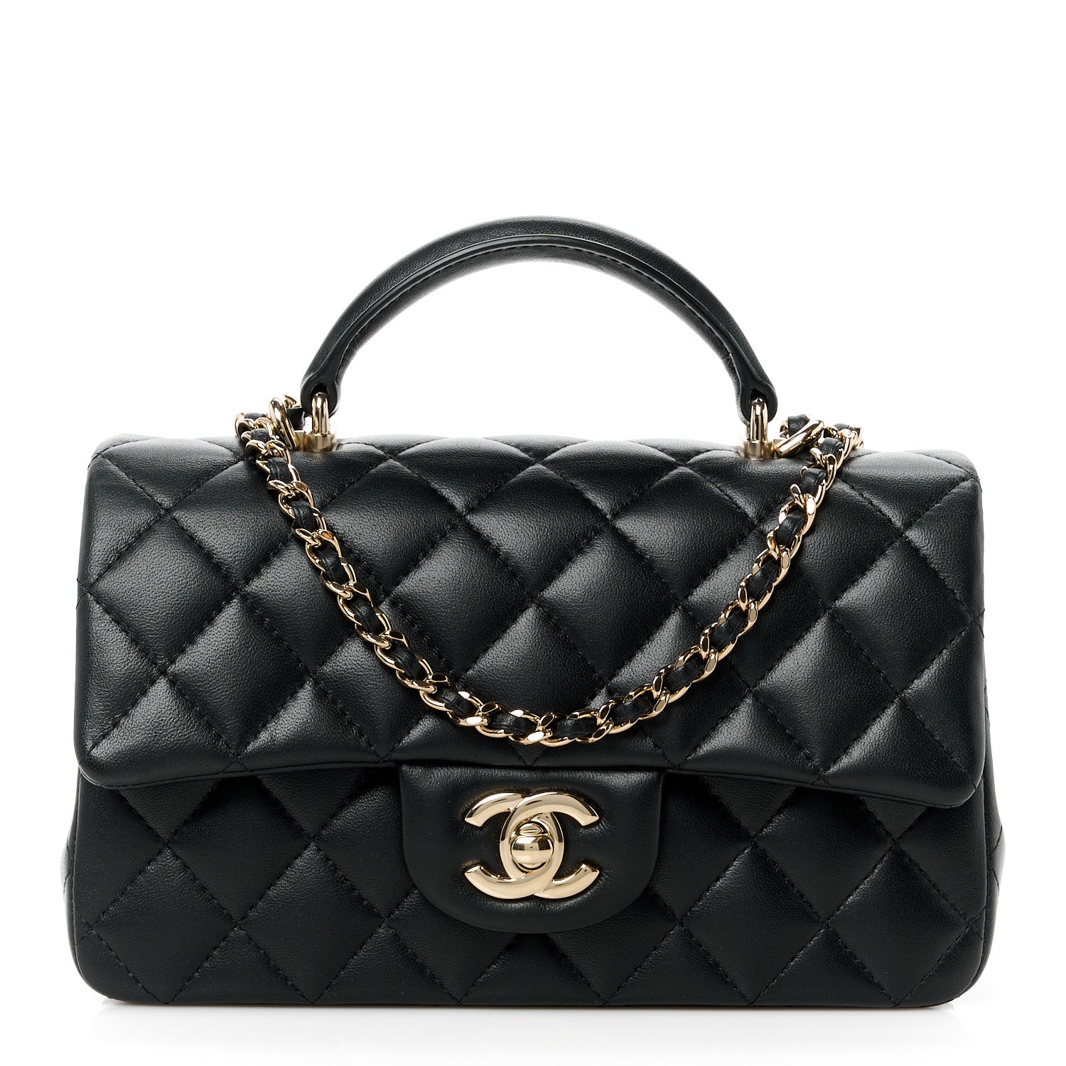 Chanel Lambskin Quilted Mini Top Handle Rectangular Flap Black 1 of 11