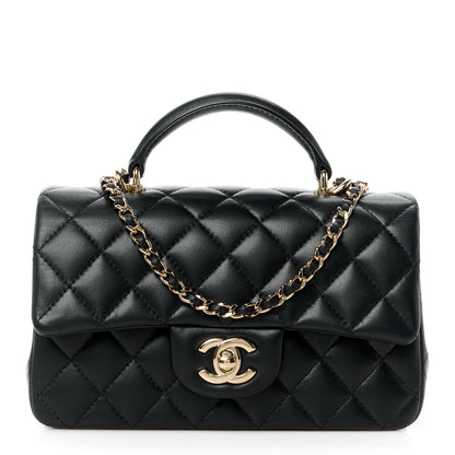 Chanel Lambskin Quilted Mini Top Handle Rectangular Flap Black 1 of 11