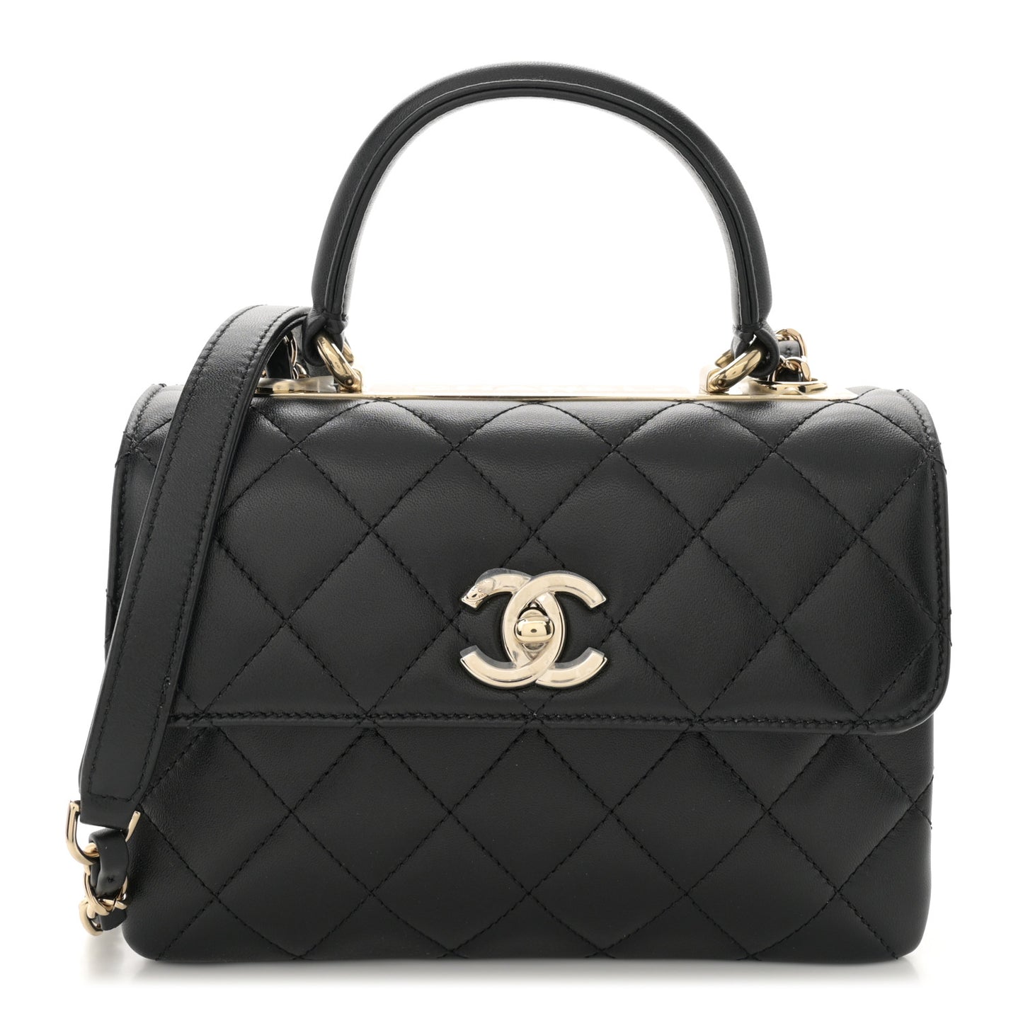 Lambskin Quilted Mini Trendy CC Dual Handle Flap Bag Black