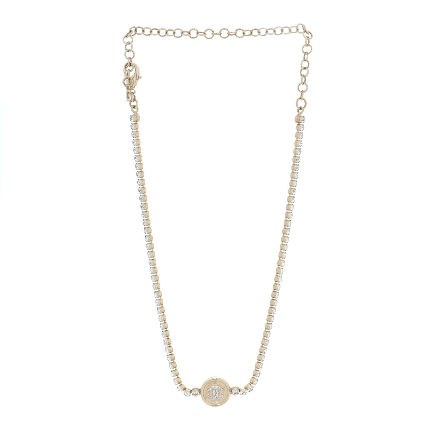 Chanel Crystal CC Chain Short Necklace Gold 2 of 7