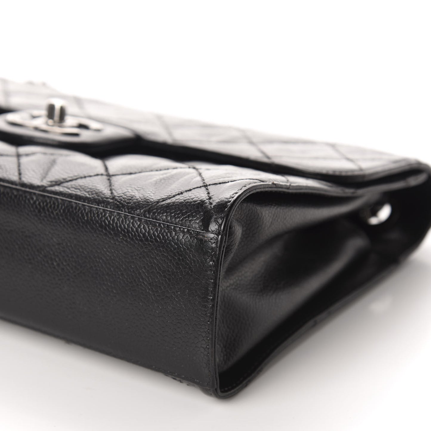 Crumpled Grained Calfskin Medium CC Crave Flap Black