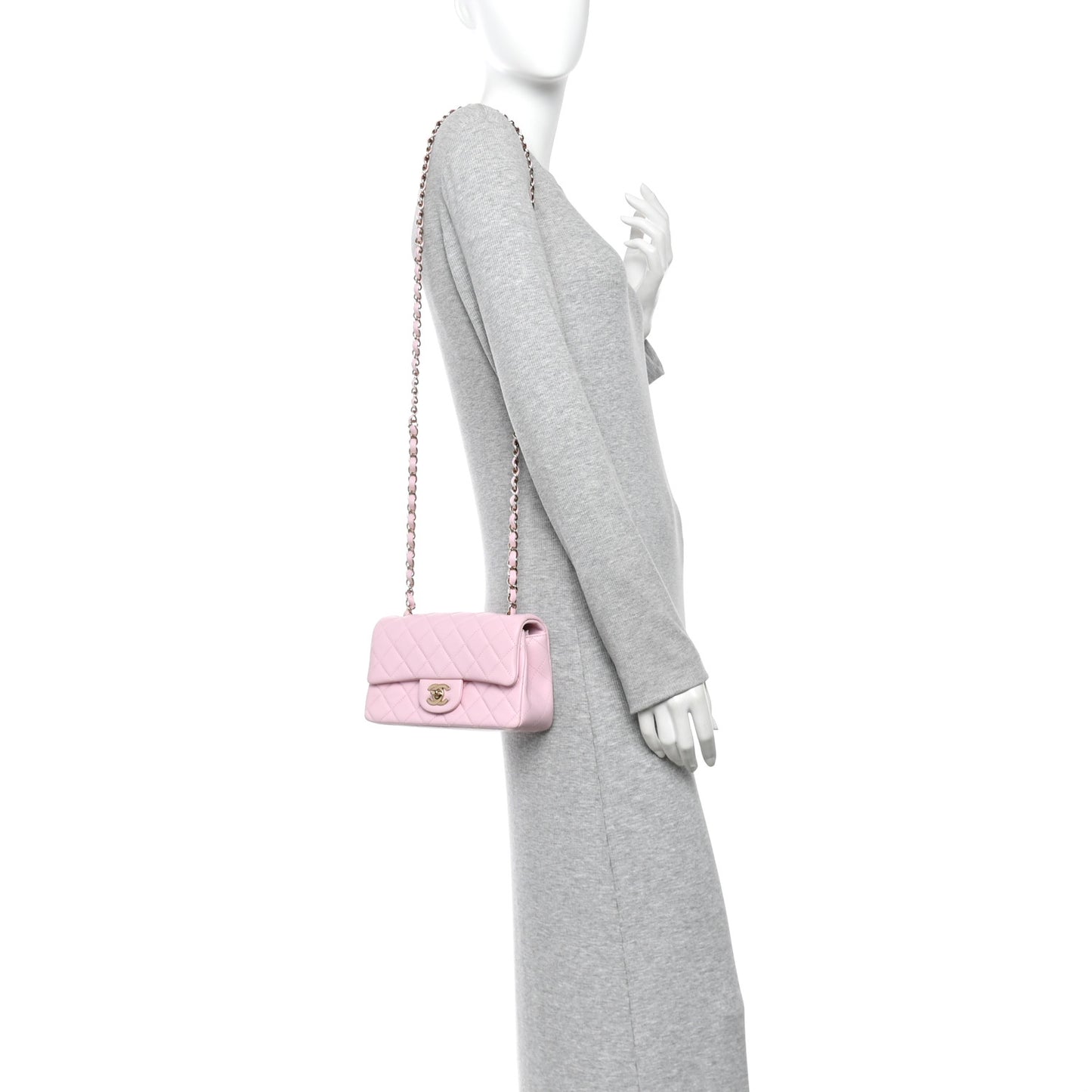 Lambskin Quilted Mini Rectangular Flap Light Pink