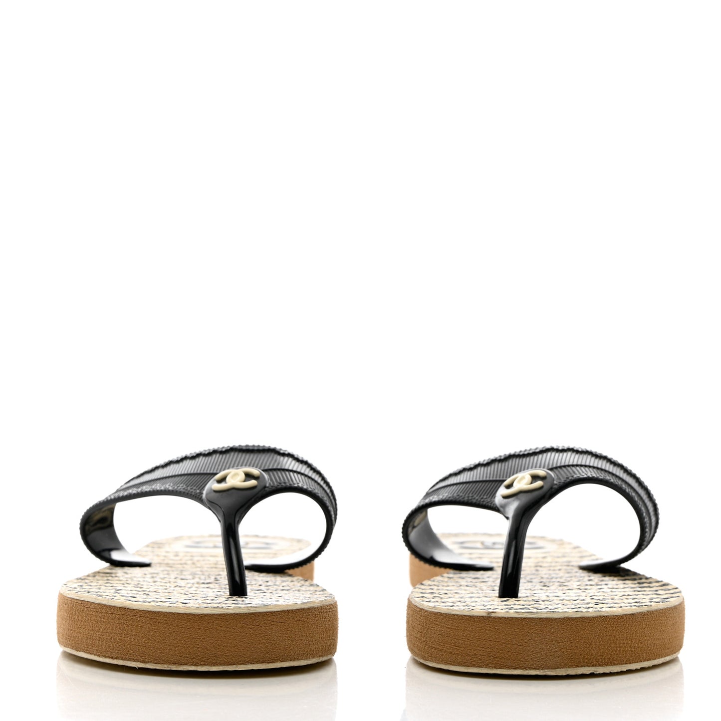 Rubber Striped Thong Sandals 37 Black White