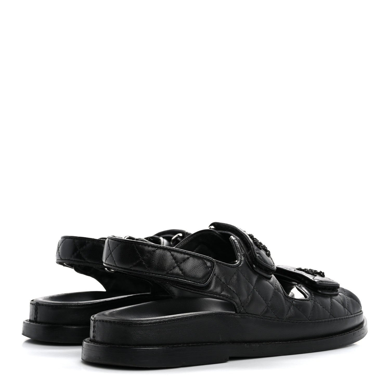 Chanel Lambskin Velcro Dad Sandals 38 So Black 5 of 14