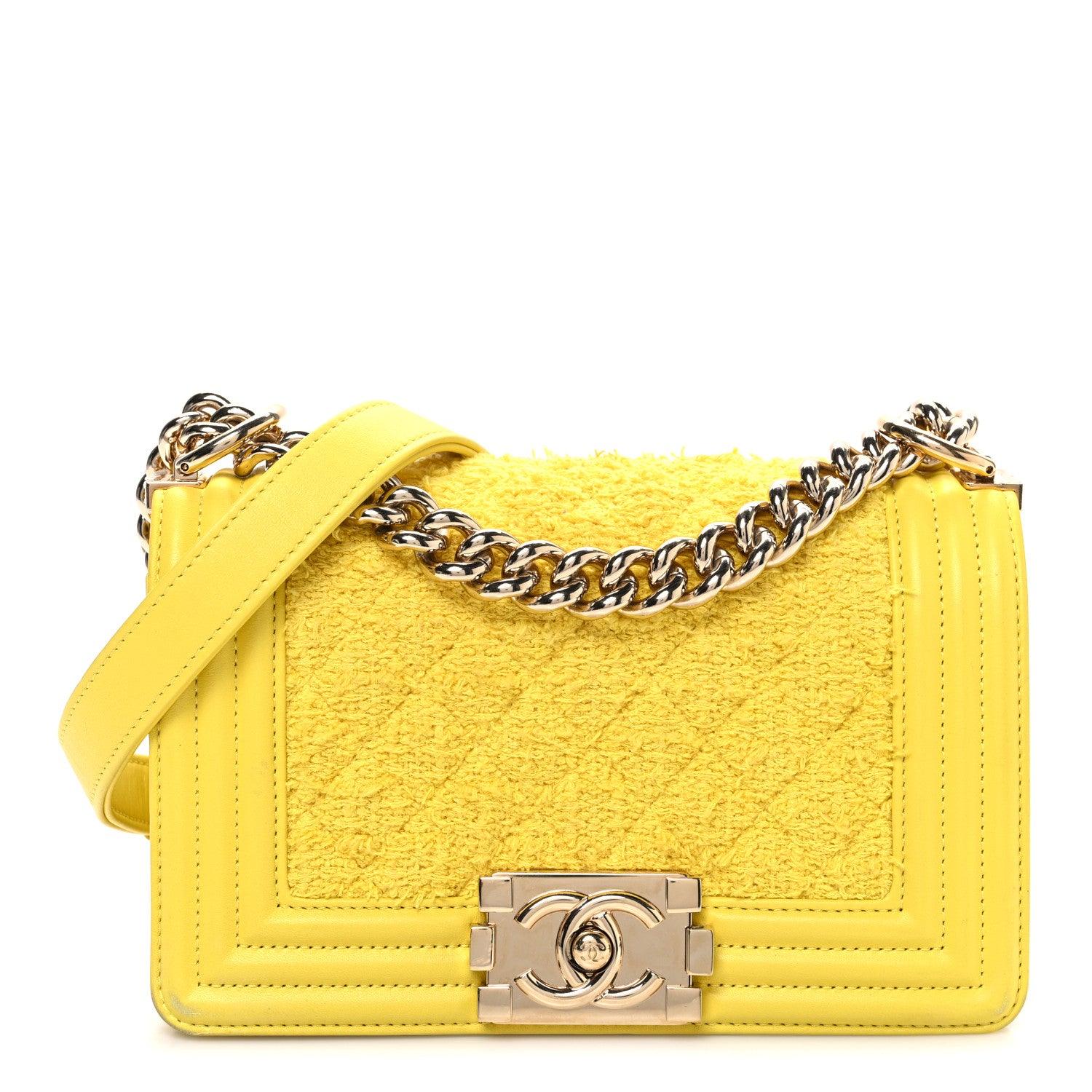 Chanel Lambskin Tweed Small Boy Flap Yellow 1 of 10