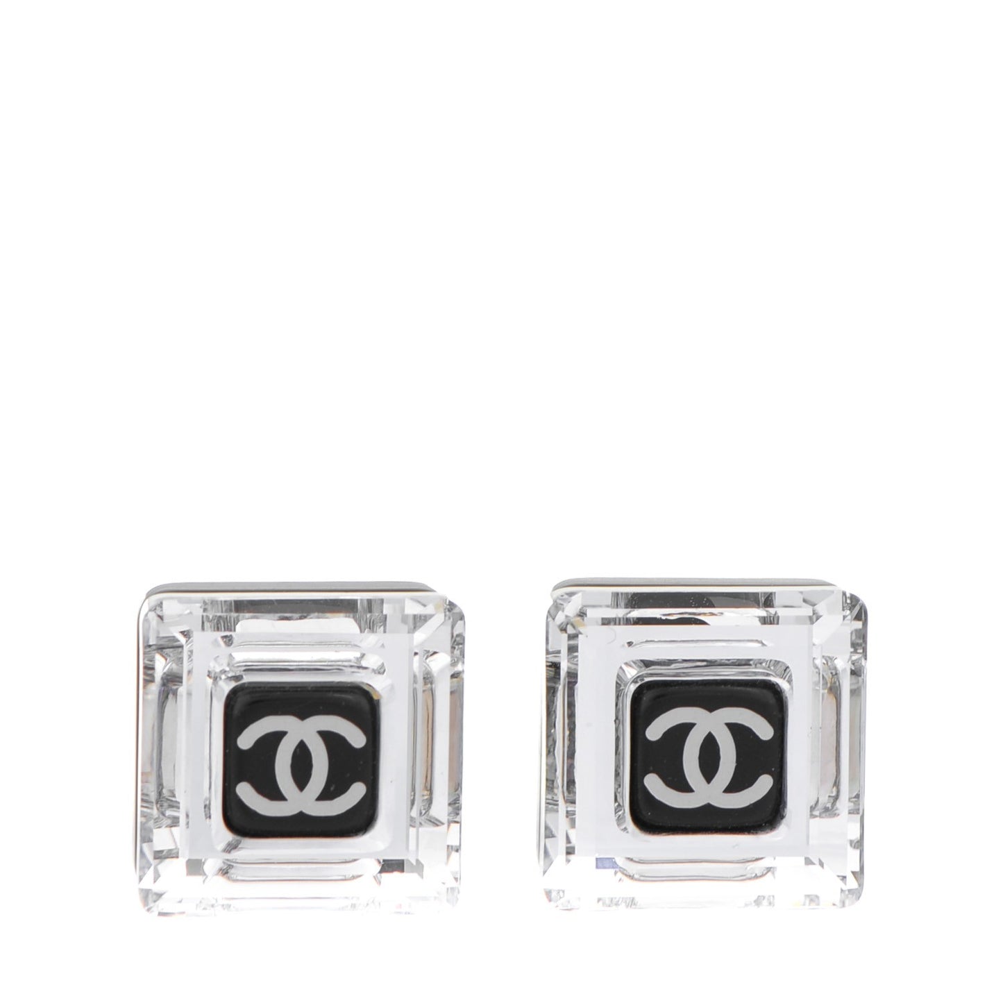 Crystal CC Square Charm Earrings Black