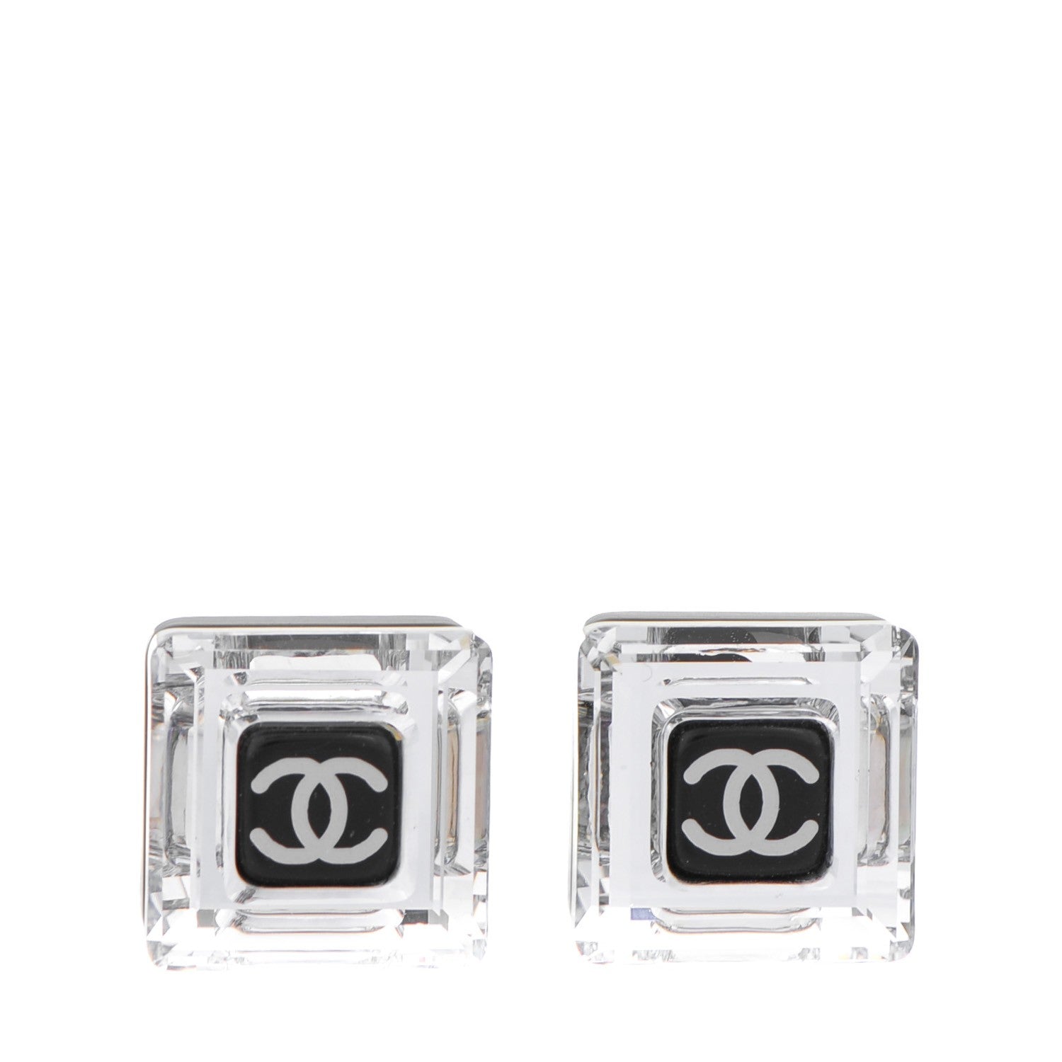 Chanel Crystal CC Square Charm Earrings Black 1 of 5