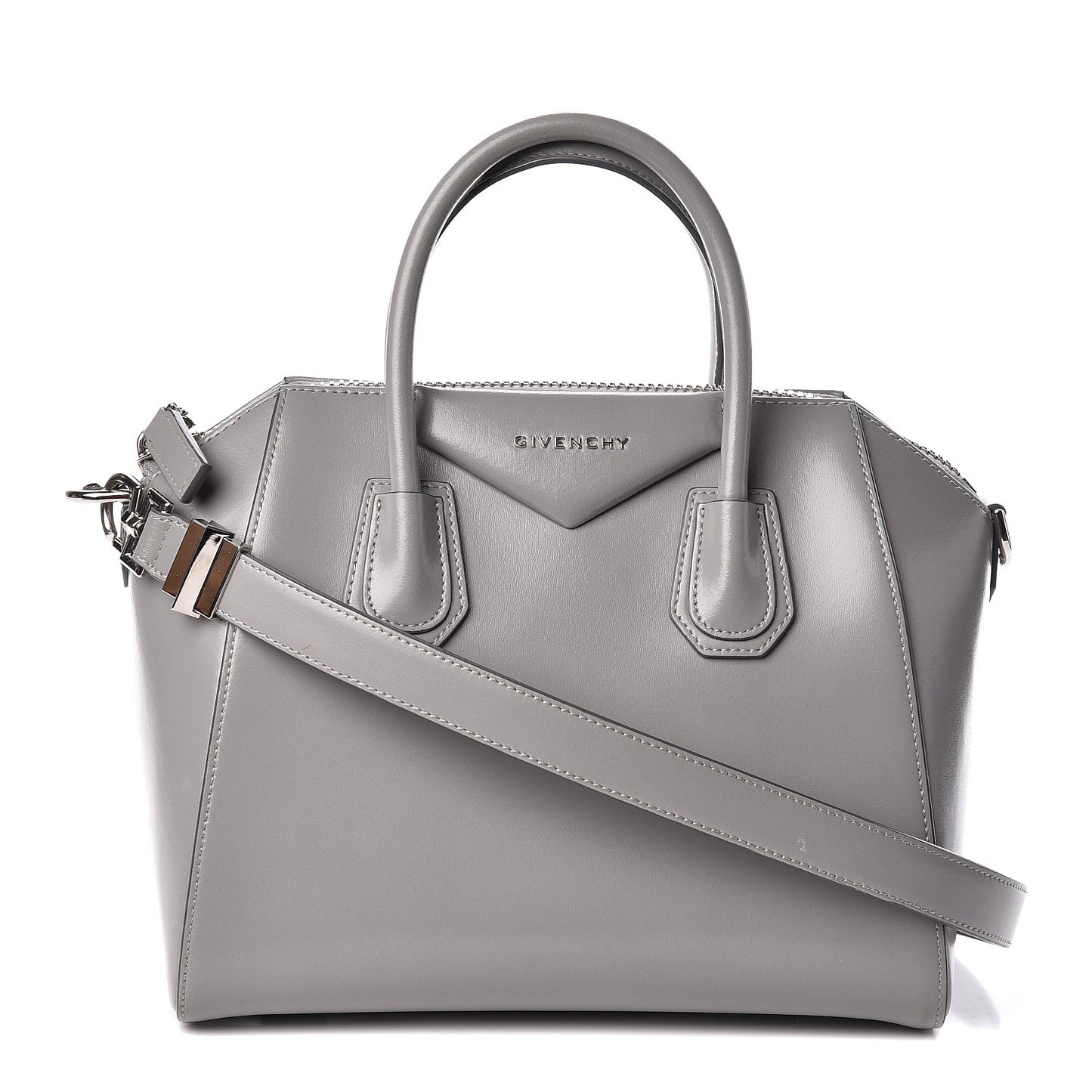 Shiny Lord Calfskin Small Antigona Pearl Grey