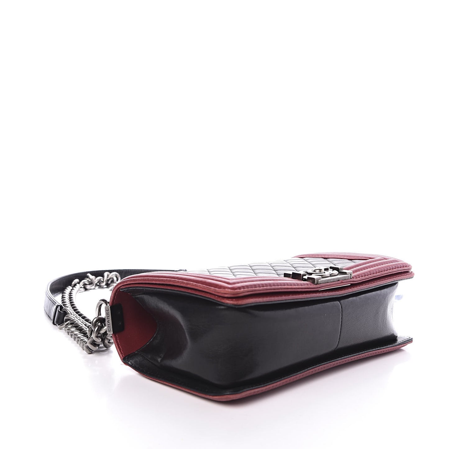 Lambskin Quilted Medium Boy Flap Black Red