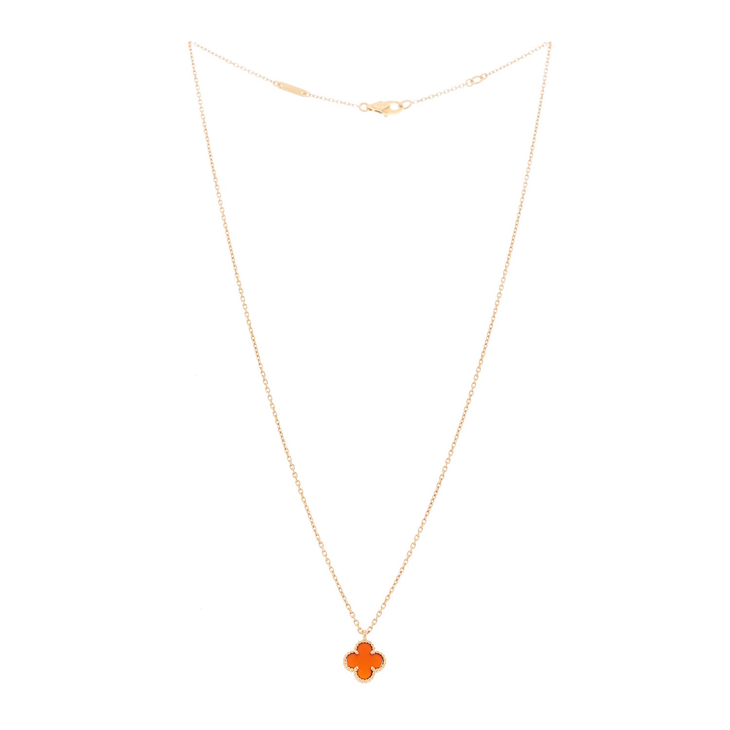 Van Cleef & Arpels 18K Rose Gold Carnelian Sweet Alhambra Pendant Necklace 3 of 6