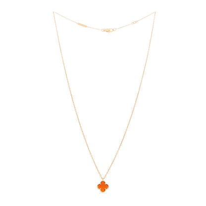 Van Cleef & Arpels 18K Rose Gold Carnelian Sweet Alhambra Pendant Necklace 3 of 6