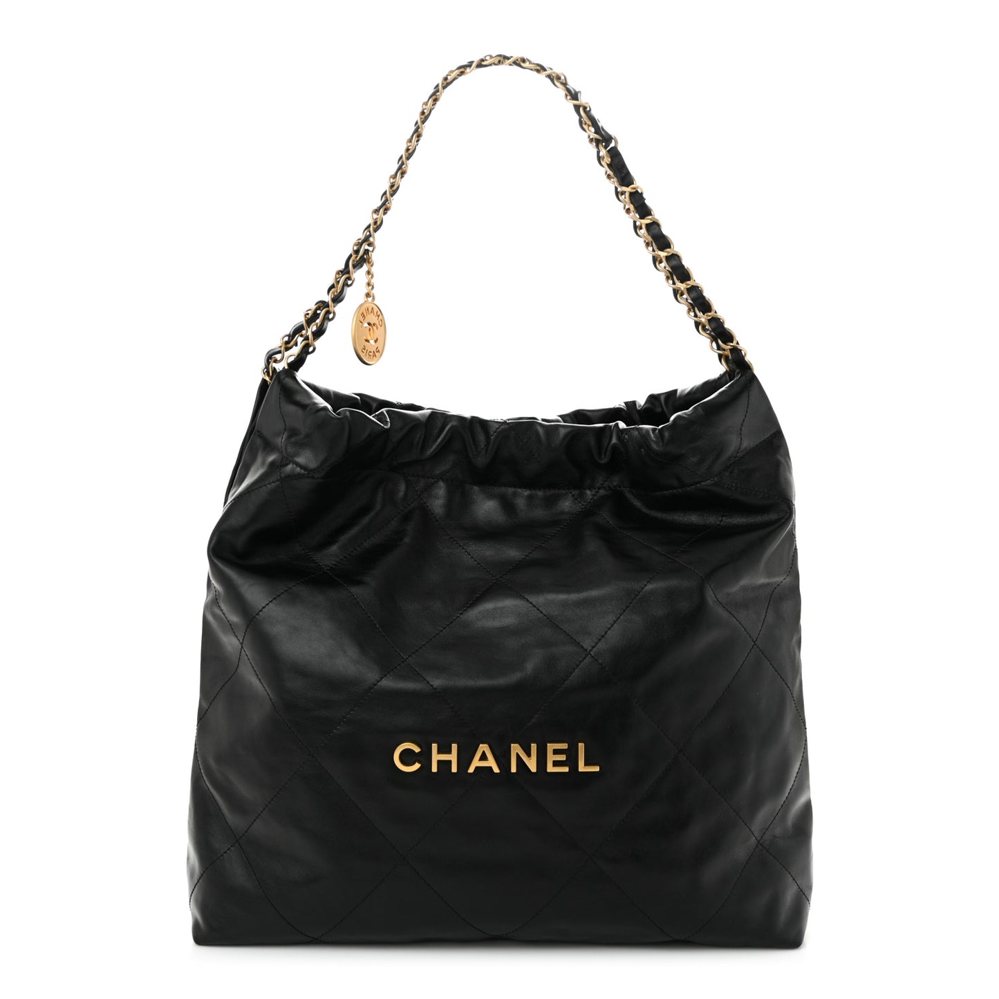 Shiny Calfskin Quilted Chanel 22 Black
