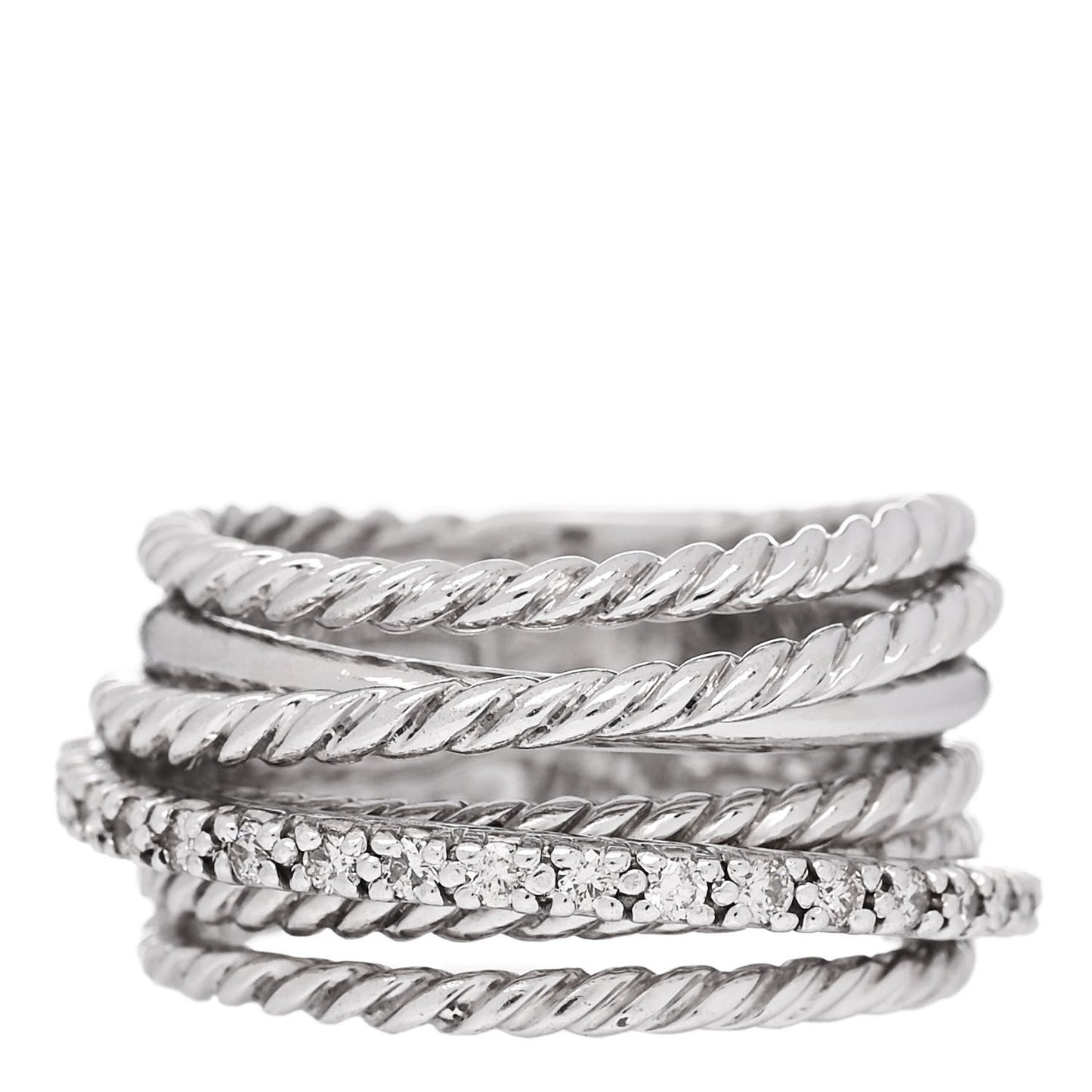 Sterling Silver Diamond 11mm Wide Crossover Cable Ring 48 4.5