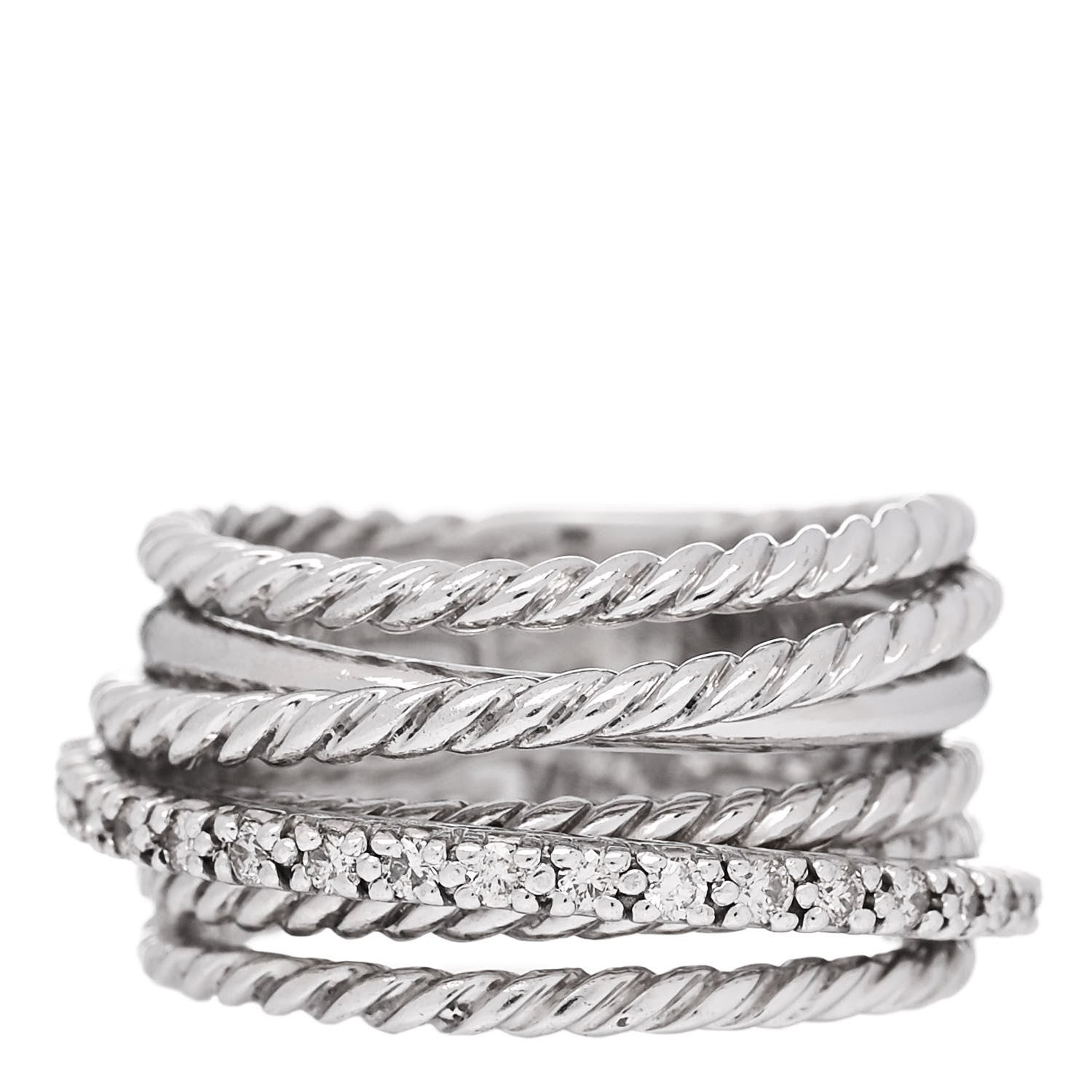 David Yurman Sterling Silver Diamond 11mm Wide Crossover Cable Ring 48 4.5 1 of 4
