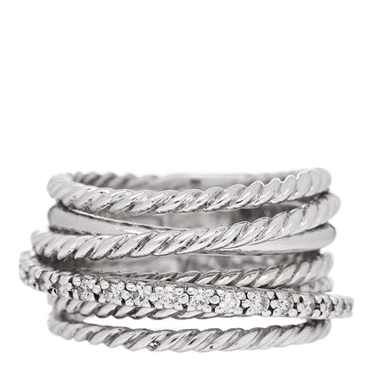 David Yurman Sterling Silver Diamond 11mm Wide Crossover Cable Ring 48 4.5 1 of 4