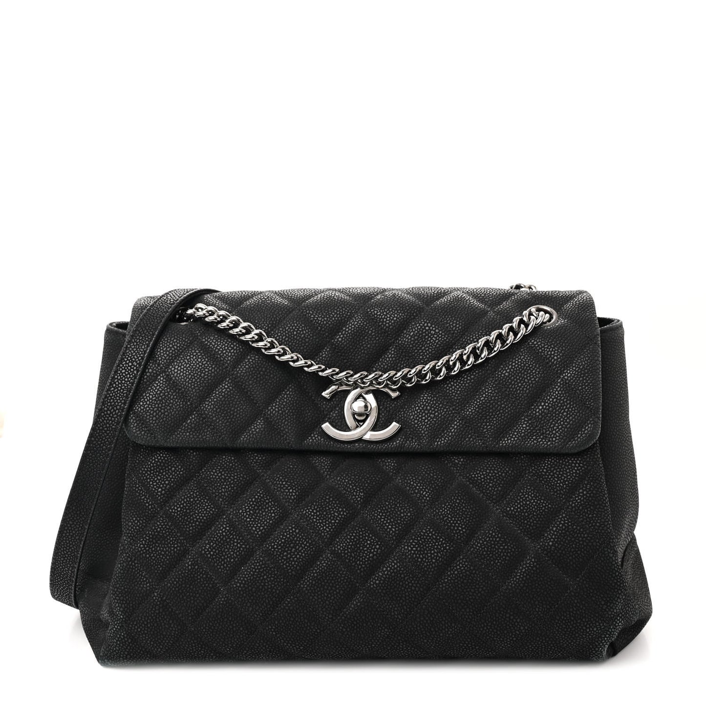 Iridescent Caviar Medium Lady Pearly Flap Black