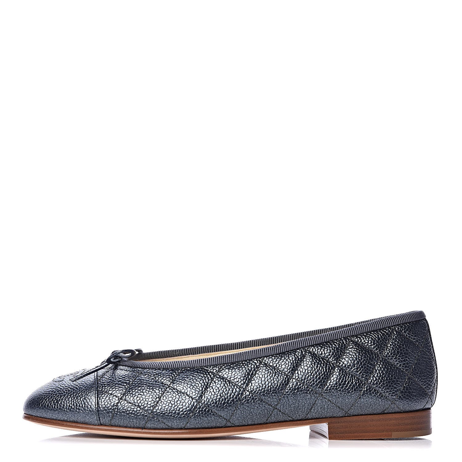 Chanel Metallic Caviar Quilted Cap Toe Ballerina Flats 36.5 Anthracite 1 of 9