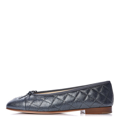 Chanel Metallic Caviar Quilted Cap Toe Ballerina Flats 36.5 Anthracite 1 of 9