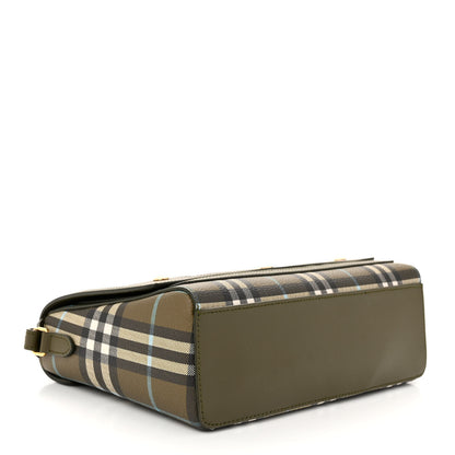 Burberry Coated Canvas Calfskin Vintage Check Medium Note Crossbody Bag Green 4 of 14