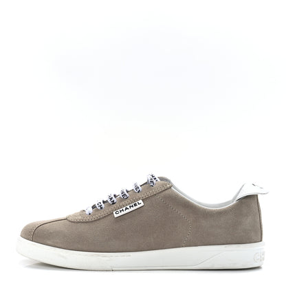 Chanel Suede Calfskin Womens Sneakers 40 Dark Beige 1 of 10