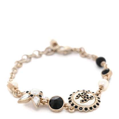 Chanel Pearl Crystal CC Charm Bracelet Black Gold 1 of 4